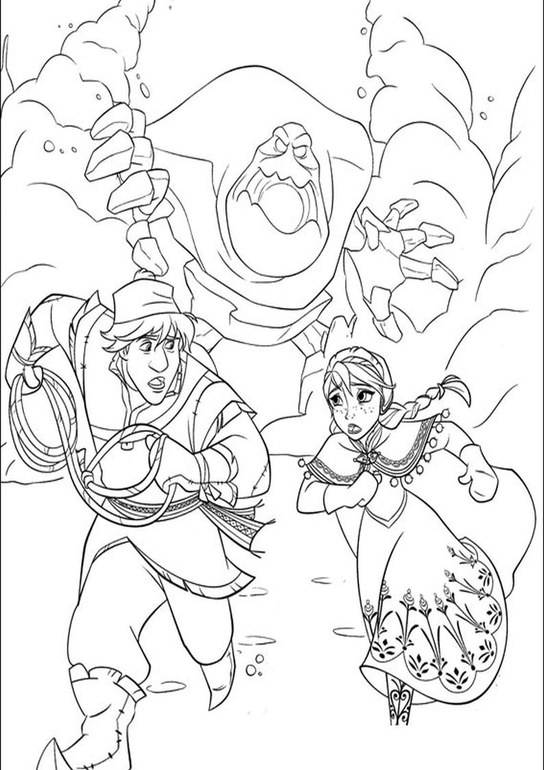 kolorowanka Kraina Lodu, obrazek Anna oraz Kristoff umykają przed Puszkiem, rysunek do wydrukowania numer 21